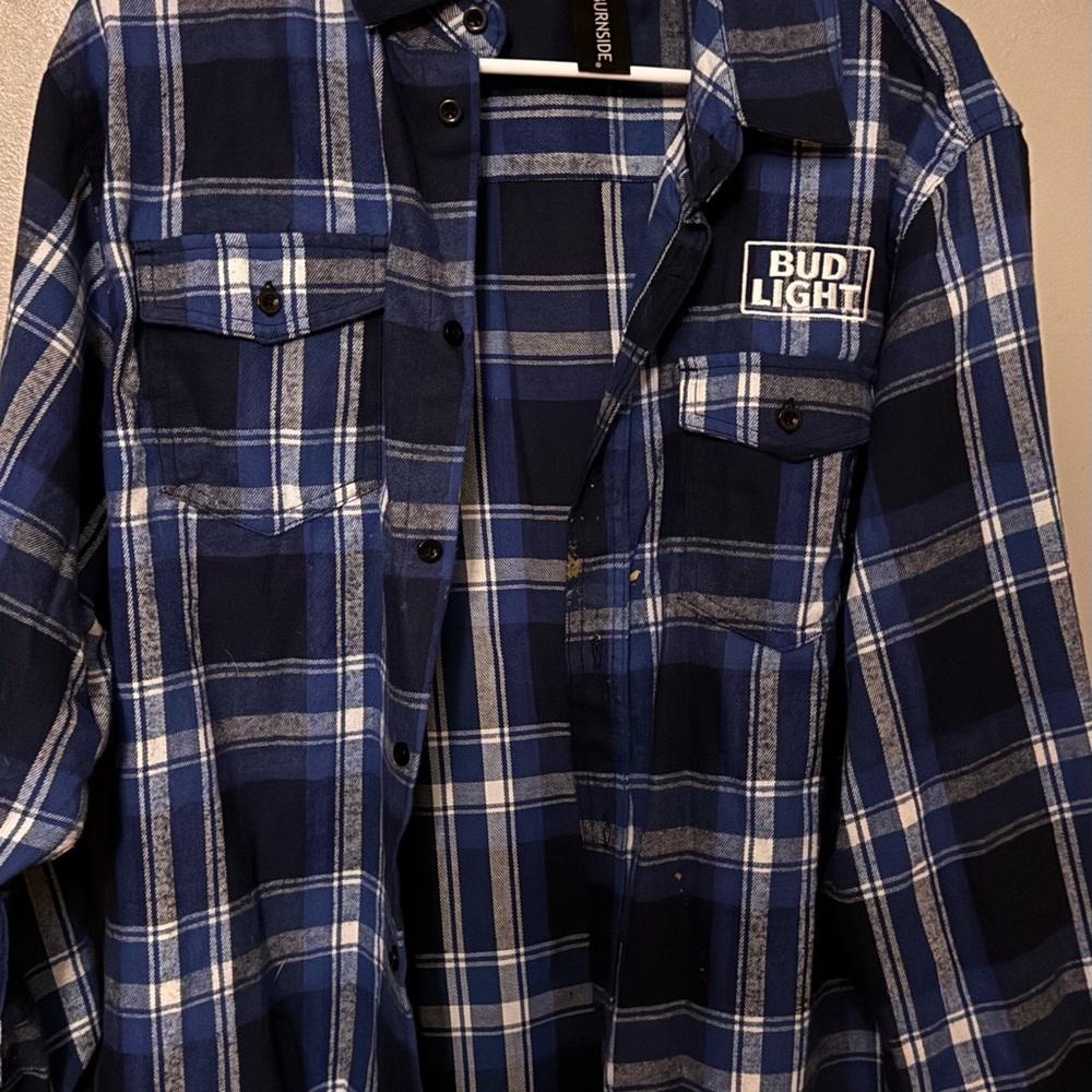 Budlight Logo’d Navy and White Plaid Men's Shirt